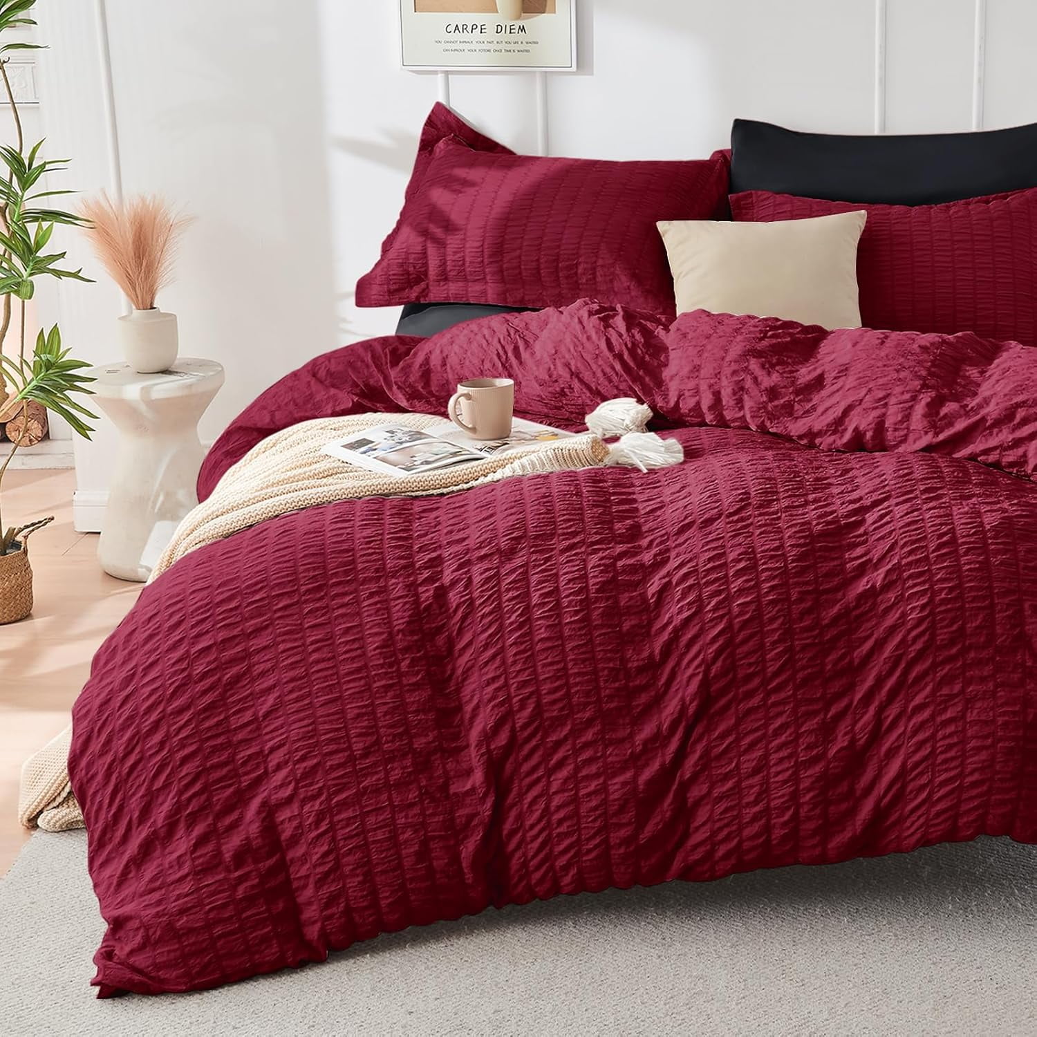 Linen Twin Size Duvet Cover Set, Ultra Soft 2-Piece Seersucker