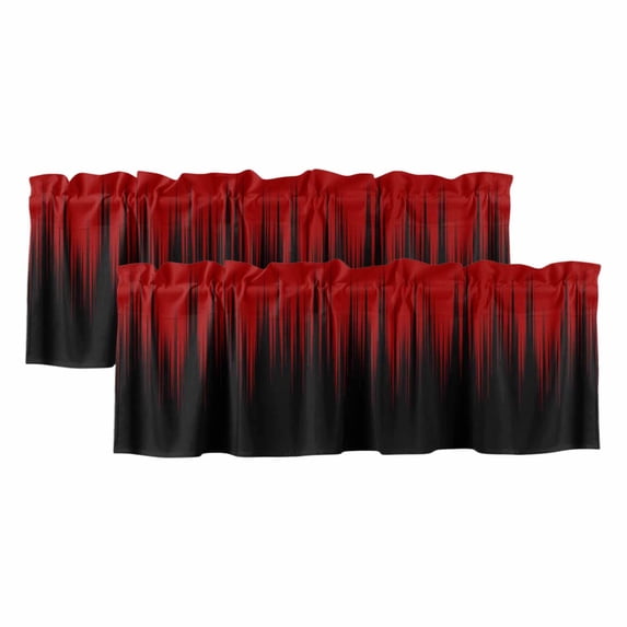 Dark Red Black Ombre Curtain Valances for Windows, Kitchen Valance Window Treatments Panel 2 Pack, Modern Abstract Art Striped Gradient Rod Pocket Short Curtains for Bathroom Bedroom 42 x 12 Inch