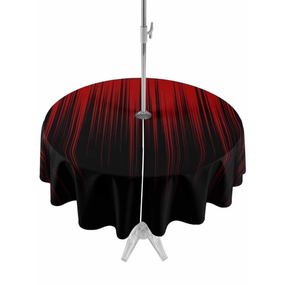 Dark Red Black Ombre Outdoor Tablecloth - 60 Inch Round Dining Table Cover, Modern Abstract Art Striped Gradient Waterproof Outdoor Table Cloth with Umbrella Hole & Zipper for Picnic/Patio/Party