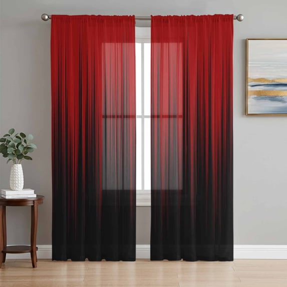 Dark Red Black Ombre Sheer Curtains 72 Inch Length 2 Panels Set Window Treatments, Modern Abstract Art Striped Gradient Rod Pocket Semi Curtains for Living Room/Bedroom/Kitchen Décor, 104"W x 72"L
