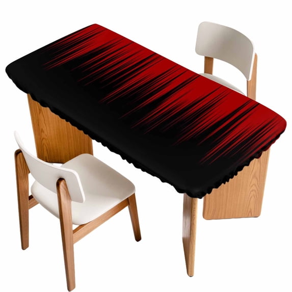 Dark Red Black Ombre Table Cloths for 3 Foot Rectangle Tables, Modern Abstract Art Striped Gradient Patio Waterproof Elastic Fitted Tablecloths, Washable Rectangular Table Cover for Camping