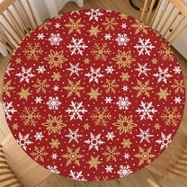 Dark Red Christmas Round Fitted Tablecloth with Elastic for 44-48 Inch Tables Winter Holiday Theme Pattern Print Snowflake Fitted Table Cover Waterproof Farmhouse Indoor Outdoor Patio Picnic Party