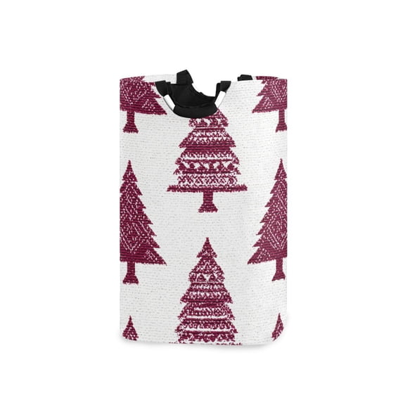 Dark Red Christmas Trees Laundry Basket with Handles Foldable Laundry Hamper Freestanding Washing Bin 50L