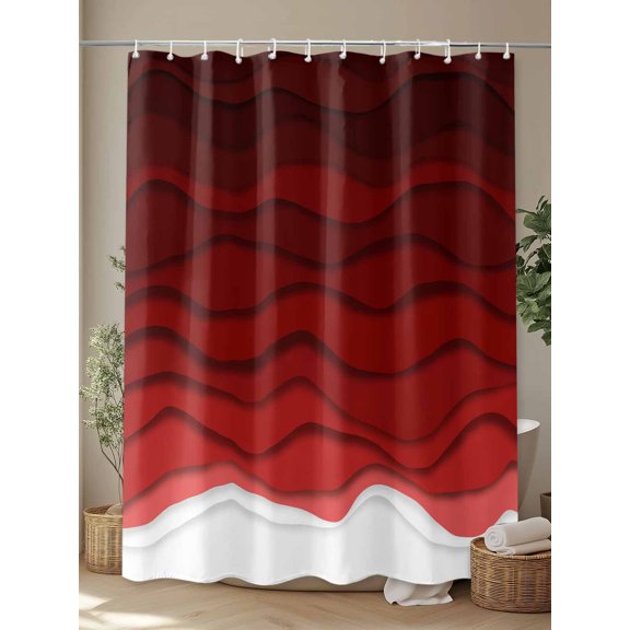 Dark Red Color Gradient Art Shower Curtain Set, Waterproof Shower Curtains With Grommet Hooks, Abstract Water Ripple Wavy Stripe Privacy Bathroom Curtain for Bathtub 36x72IN
