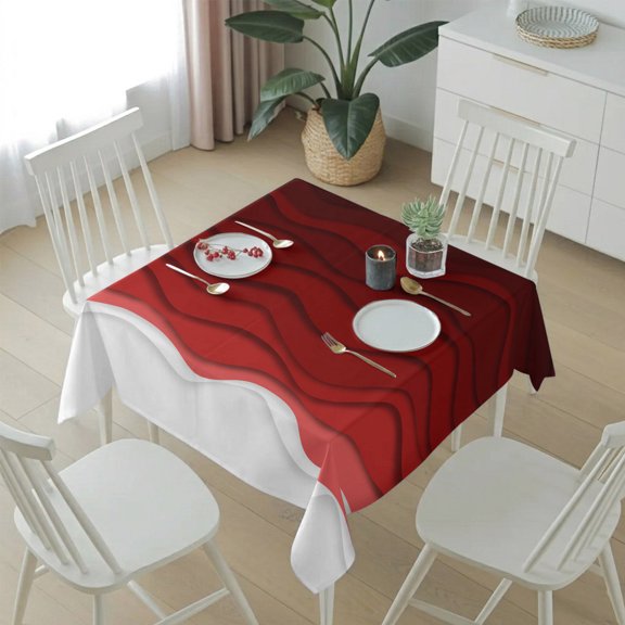 Dark Red Color Gradient Art Table Cloth 60x60in, Waterproof Square Tablecloth Wipeable Tablecloths Abstract Water Ripple Wavy Stripe Table Covers for Dining Tables Party Indoor Outdoor