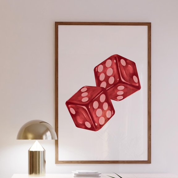 Dark Red Dice Preppy Room Trendy Wall Art Poster, Unframed Paper Poster 8x10in