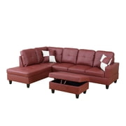 Dark Red Faux Leather L Shaped 3-Piece Couch Living Room Sofa Set,F094A