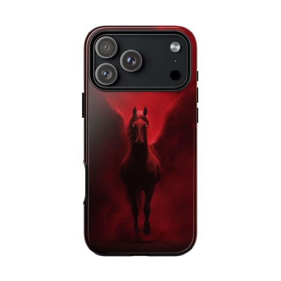 Dark Red Fiery Pegasus Wings Tough Slim Phone Case with iPhone 17 to 11 Pro Max