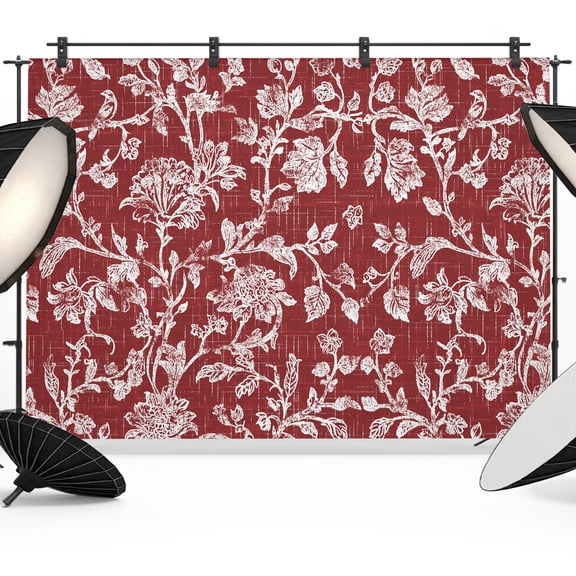 Dark Red Flower Photography Backdrop 7x5FT, Pastoral White Plant Petal Leaf Linen Rustic Photo Backdrops, Background for Photography Studio Photo Studio Background, Back Drop for Photoshoot