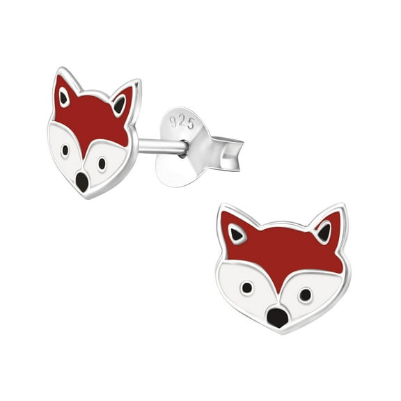 Dark Red Fox 925 Sterling Silver Stud Earrings