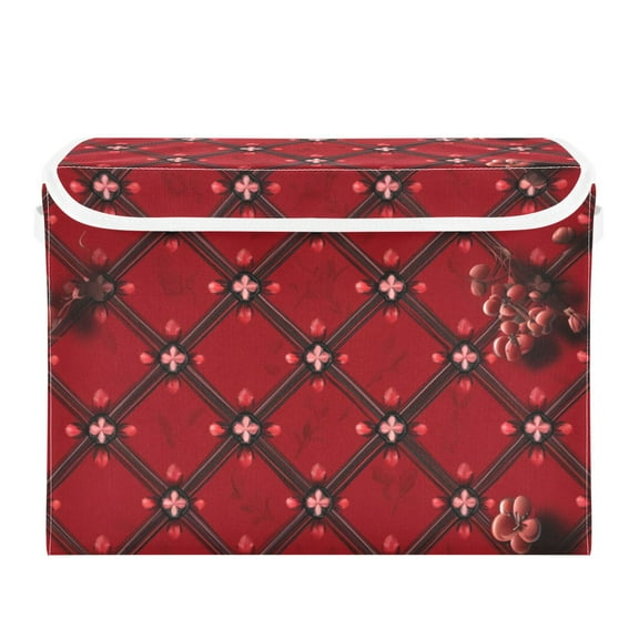 Dark Red Geometric Flower Large Storage Bins with Linen Collapsible Lid Storage Box 16.7 x 12.6 x 11.8in