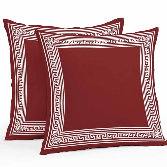 Dark Red Geometric Throw Pillow Covers 26x26 Inch Set of 2, White Greek Key Design Abstract Modern Art Waterproof Outdoor Pillow Covers, Decorative Cushion Pillowcases for Couch, Sofa, Bed, Patio