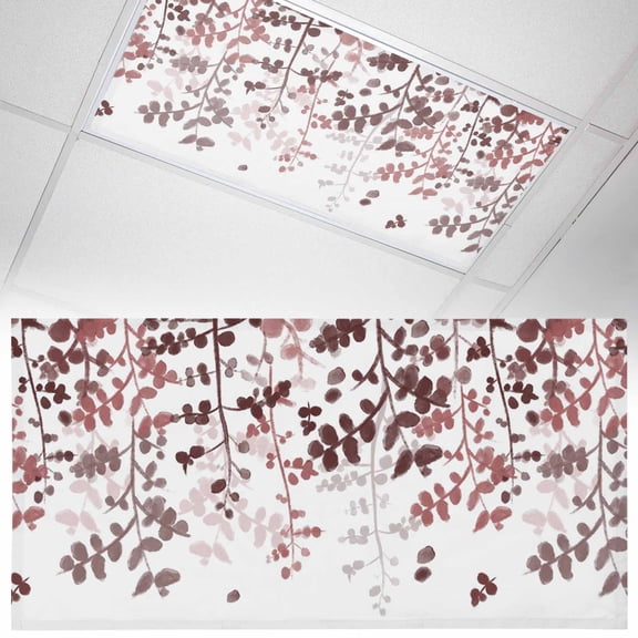Dark Red Gradient Leaf Fluorescent Light Covers Rustic Eucalyptus Leaves Farm Plants Magnetic Light Filters Ceiling Lighting Panel Shade for Classroom Office Home 2 x 4 ft, 1 Pack