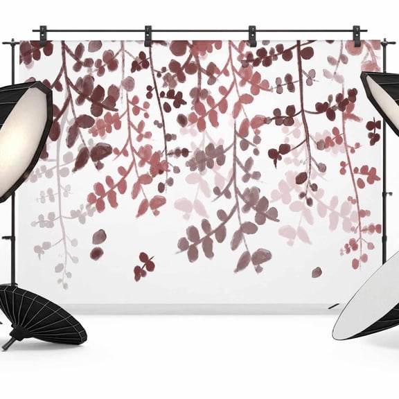 Dark Red Gradient Leaf Photography Backdrop 7x5FT, Rustic Eucalyptus Leaves Farm Plants Photo Backdrops, Background for Photography Studio Photo Studio Background, Back Drop for Photoshoot