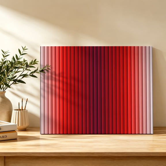Dark Red Gradient Stripe Canvas Wall Art, Modern Abstract 3D Vertical Stripes Wall Art Prints Artwork Framed Canvas Ready to Hang Art Pictures for Bathroom Bedroom Entry Desk Corner 10" x 8"
