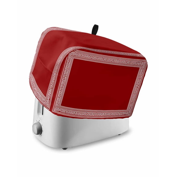 Dark Red Greek Key Toaster Cover 4 Slice, Large Kitchen Appliance Covers, Geometric Greece Ancient Farmhouse Geo Toaster Oven Cover with Loop, Bread Machine Cover Polyester Dust Cover Protection