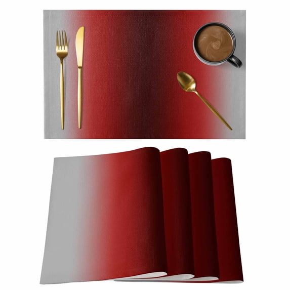Dark Red Grey Black Ombre Placemats Set of 4, Farmhouse Gradient Minimalist Placemats for Dining Table, Place Mats for Kitchen Tabletop, Waterproof Wipeable Dining Table Mats Set