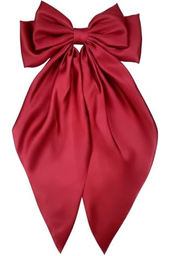 Dark Red Hair Bows for Women Girls, Large Bow Aesthetic Hair, Silky Satin Long Tail Bowknot Hair Ribbons Big Bow Clip Accessories Trendy Stuff