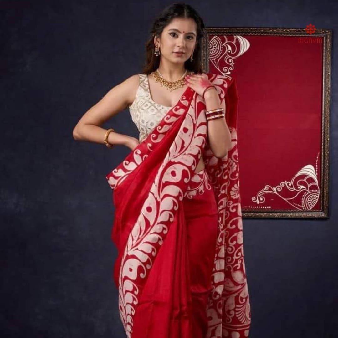 Boho Chic Edgy ethnic dark deep brown batik silk saree