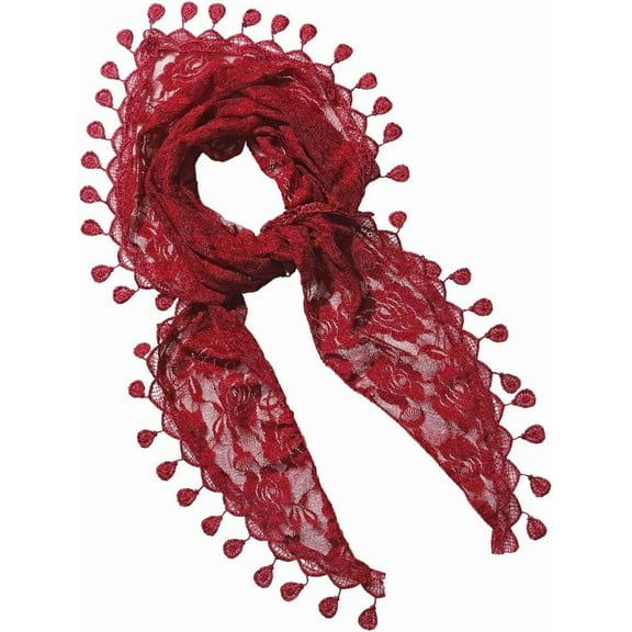 Dark Red Lace Scarf Head Wrap Vintage Triangle Hairband Rose Pattern Soft Sheer Fabric Floral Edging Trimming Cloth Burgundy Headbands