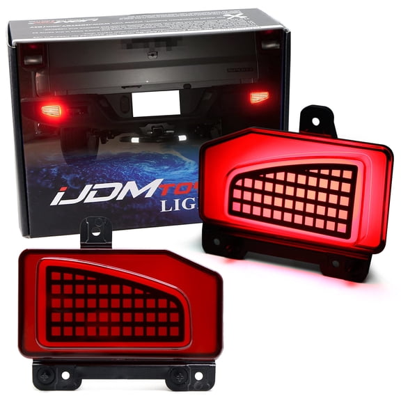 Dark Red Lens 3-In-1 Full LED Rear Bumper Reflectors For Jeep 2020-up Gladiator JT w/Tail/Brake Light, Sequential Blink Turn Signal Features