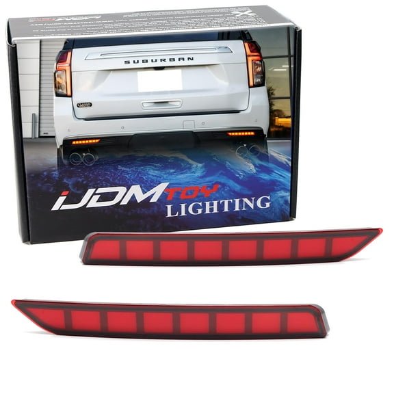 Dark Red Lens Full LED Lower Bumper Reflector Lights For Chevrolet 2021-up Suburban/Tahoe, GMC Yukon, Yukon Denali, Function as Tail, Brake & Rear Fog Lamps