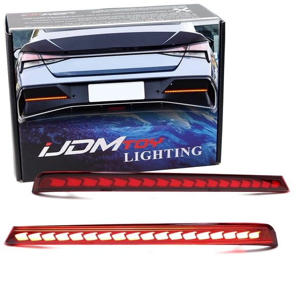 Dark Red Lens Full LED Lower Bumper Reflector Lights For Hyundai 2024-up Elantra, Function as Tail, Brake, Sequential Blink & Rear Fog Lamps