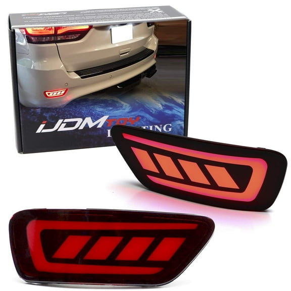 Dark Red Lens Full LED Rear Bumper Reflector Lights For Jeep WK2 Grand Cherokee, Patriot, Compass, Dodge Journey, Function as Tail/Brake & Sequential Blink Turn Signal