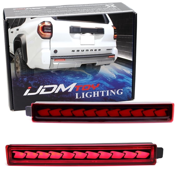Dark Red Lens Full LED Rear Bumper Reflector Lights For Toyota 2025-up 4Runner, Function as Tail, Brake, Rear Fog Lamps & Sequential Blink Turn Signal