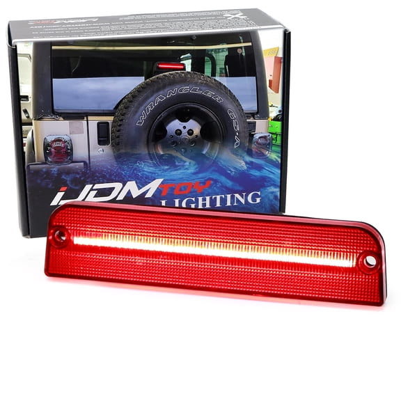 Dark Red Lens Full LED Strip Behind The Spare Third Brake Light Replacement, For Jeep 1997-2006 Wrangler TJ, Powered by 36-SMD LED