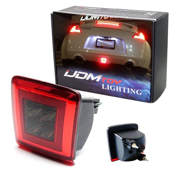 Dark Red Lens LED Rear Fog Light Kit For 2009-2020 Nissan 370Z & 13-17 Juke Nismo, Powered by Red LED as Brake/Rear Fog & White LED as Backup Reverse Lamp