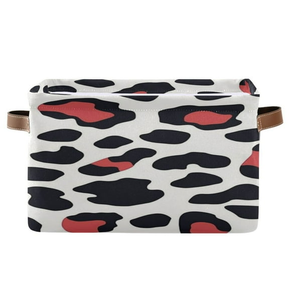 Dark Red Leopard Print Foldable Storage Basket,Canvas Fabric Foldable Storage Bins with Handles Open Home Storage Bins Boxes for Toy Book Shelf Closet Baskets