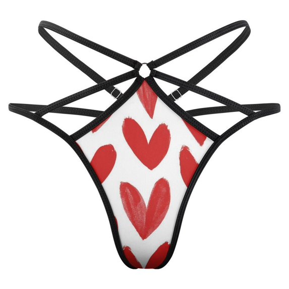 Dark Red Love Heart Pattern Open Type Women's Panties Crotch Opening G-strings Thongs Lingeries Underwear