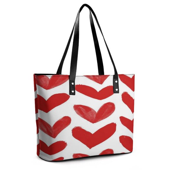 Dark Red Love Heart Pattern Woman Leather Handbags Large Tote Bag Fashion Portable Handbags With Zipper