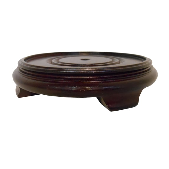 Dark Red Mahogany Porcelain Vase Stand (7.5" W x 2" H) - Oriental Furniture Warehouse