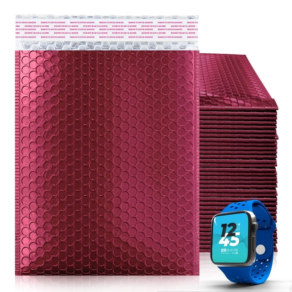 Dark Red Metallic Bubble Mailers with Self-Seal Closure, 100 pack, 8.5 x 11 in