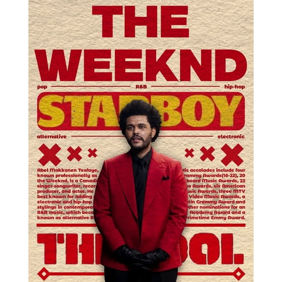 Dark Red Music Wall Decor Poster Dramatic Collage Visual Style Inspired By The Weeknd Size 24x36 Unframed Poster