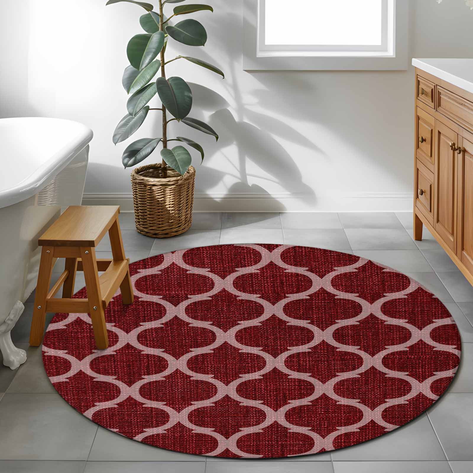 Dark Red Plaid 4ft Round Rug for Cozy Reading Nook Home Office Chair ...