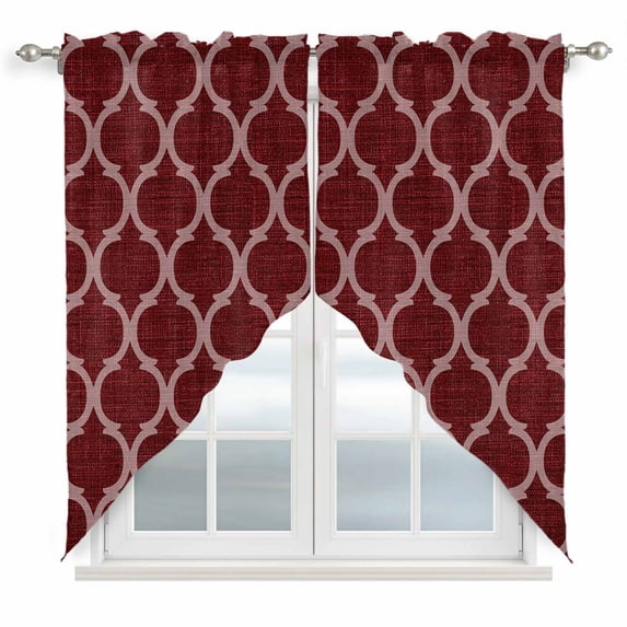 Dark Red Plaid Swag Valances for Windows 2 Pack Retro Country Moroccan National Geometrical Plaid Swag Kitchen Curtains 45 Inches Long Rod Pocket Short Window Treatment for Kitchen Bathroom 36"x45"