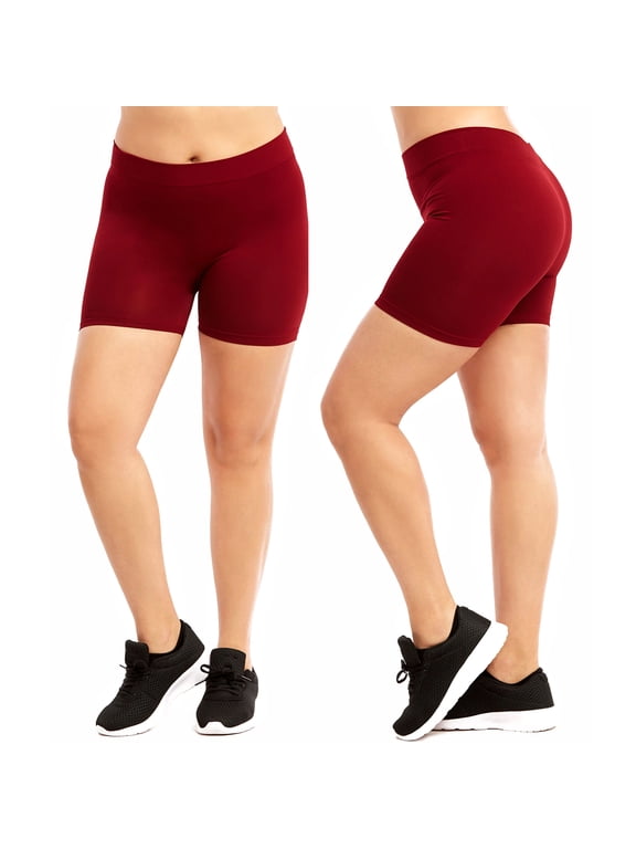 Dark Red Plus Legging Seamless Stretch Bike Shorts Solid Colors Spandex Workout