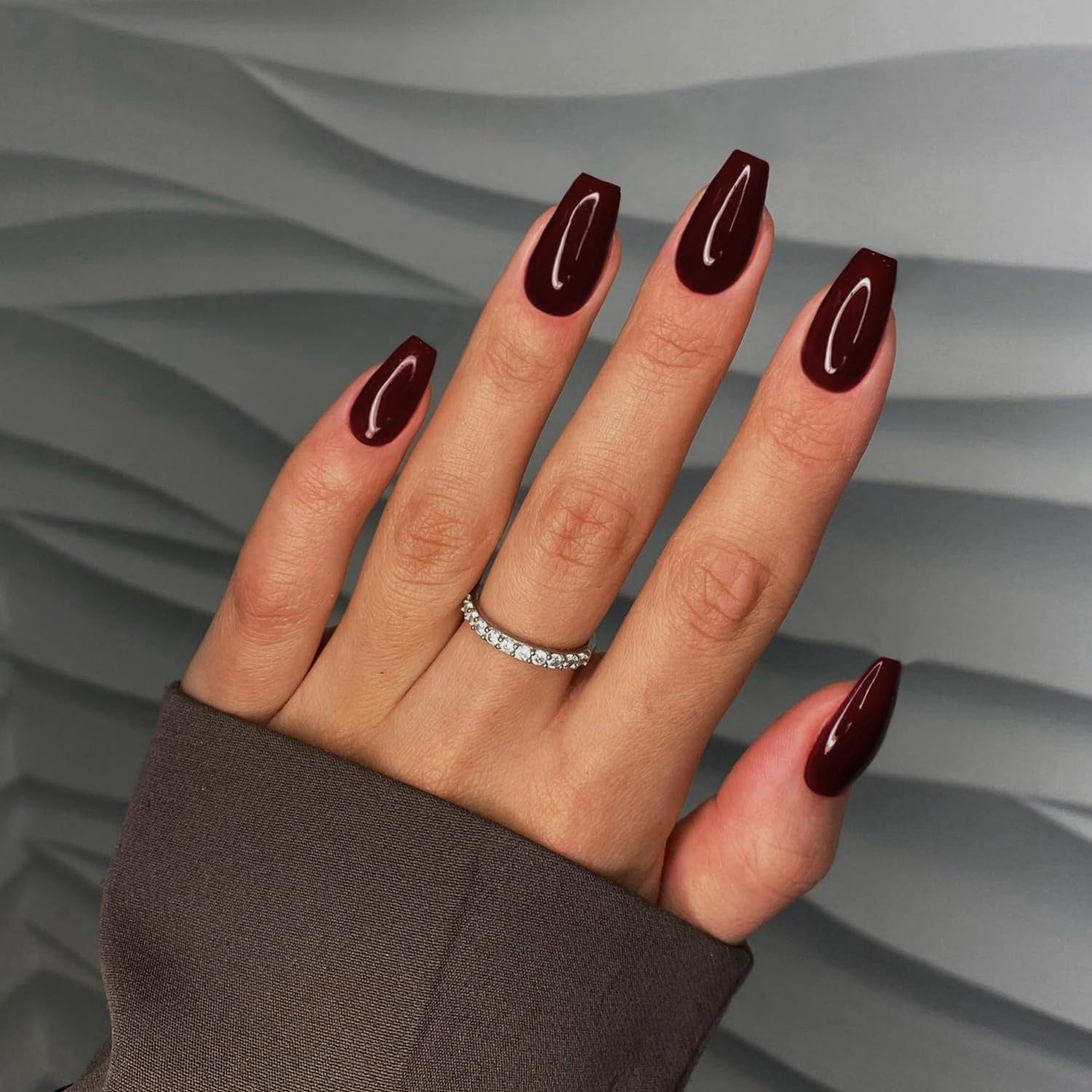 Dark Red Press on Nails Medium Short Square, Spring Summer Fake 