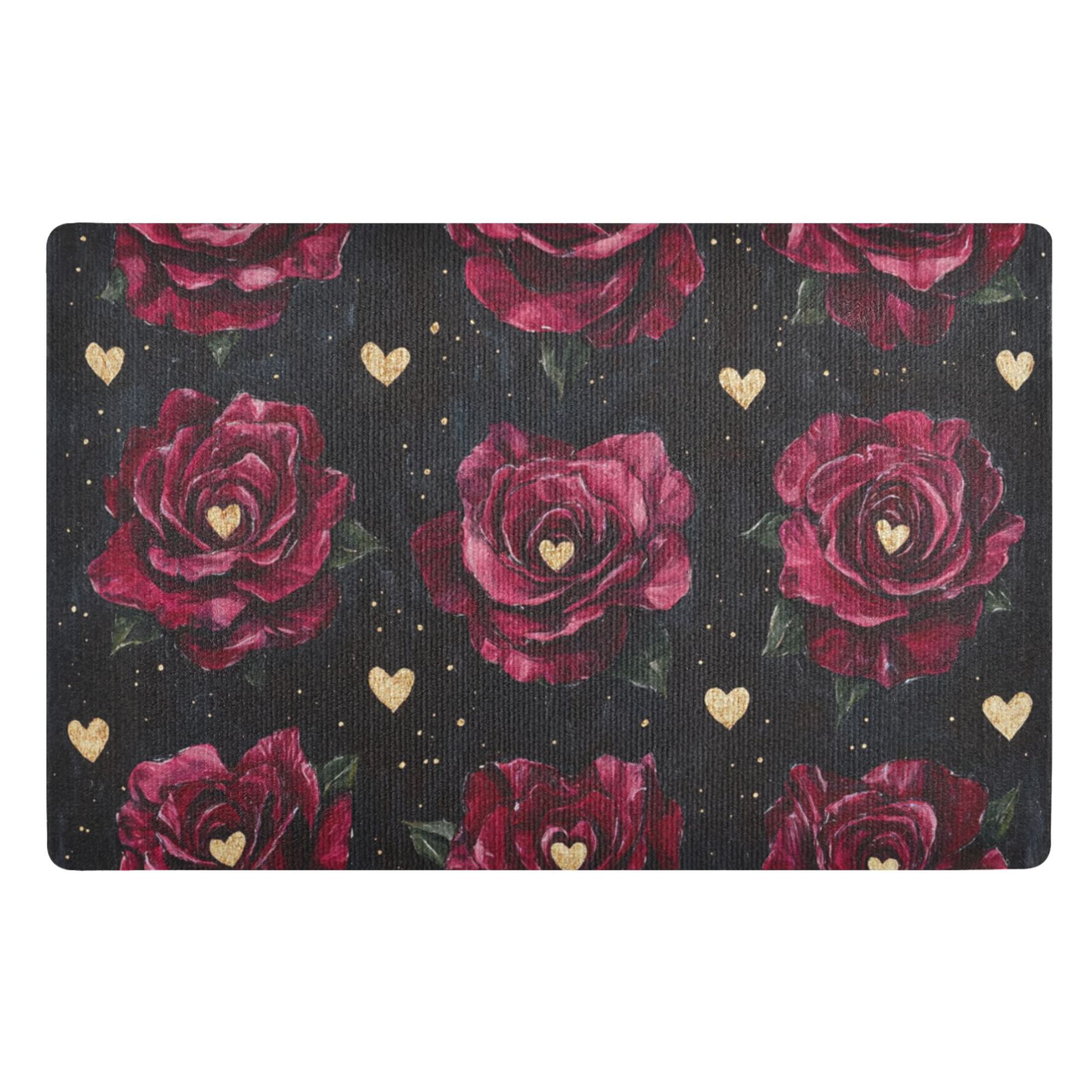 Dark Red Rose Floor Door Mat Outdoor Indoor for Home Entrance Welcome ...