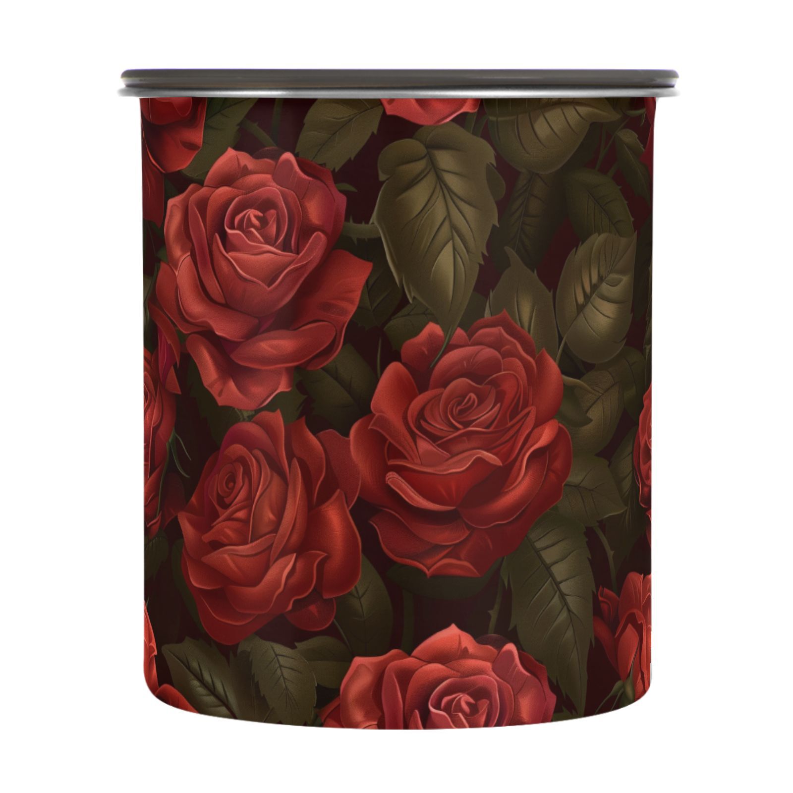 Dark Red Rose Flowers Airtight Coffee Bean Canister 30oz Food Storage Containers with Lids For Gournd, Tea, Sugar, Flour, Rice, Cereal, Candy Cookie Jar