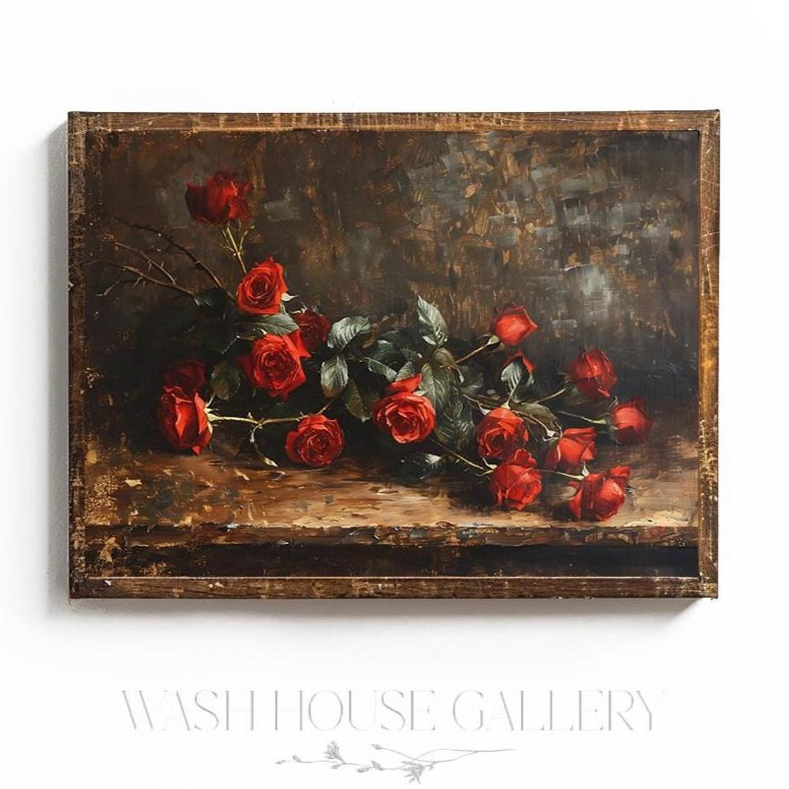 Dark Red Rose Wall Art Moody Wall Decor Vintage Valentines Day Red Wall ...