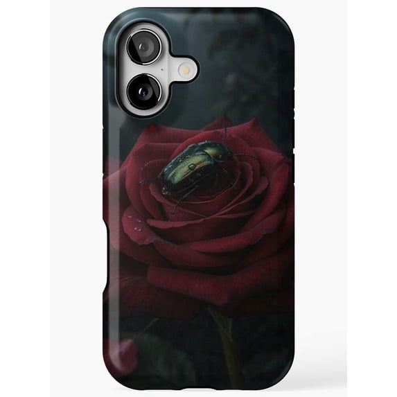 Dark Red Rose and Metallic Green Beetle Tough Phone Case for Apple ...