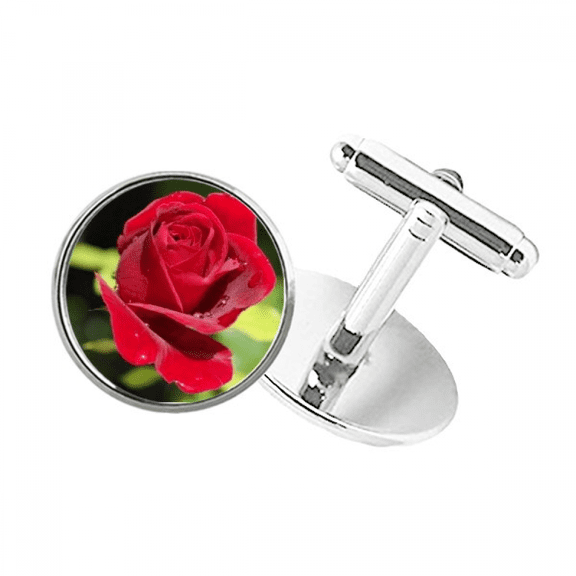 Dark Red Roses Flowers Round Button Cuff Clip Stud Cufflinks