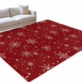 Dark Red Snowflakes Area Rug 9'x12', Frosty Winter Night White Snow ...