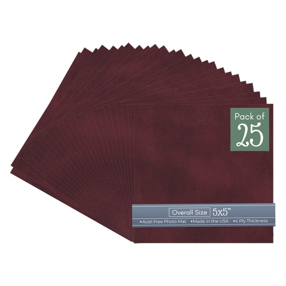 Dark Red Suede 5x5 Inch Uncut Art Mat Board - No Opening - 25 Mats