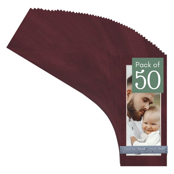 Dark Red Suede Picture Frame Mat for 10x24 Frames - Fits 8x20 Photos - 50 Mats