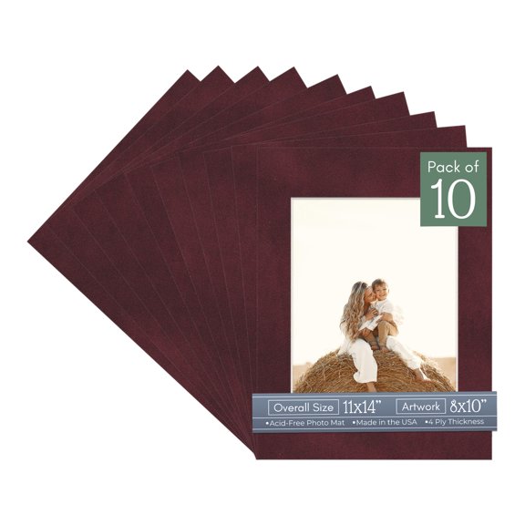 Dark Red Suede Picture Frame Mat for 11x14 Frames - Fits 8x10 Photos - 10 Mats